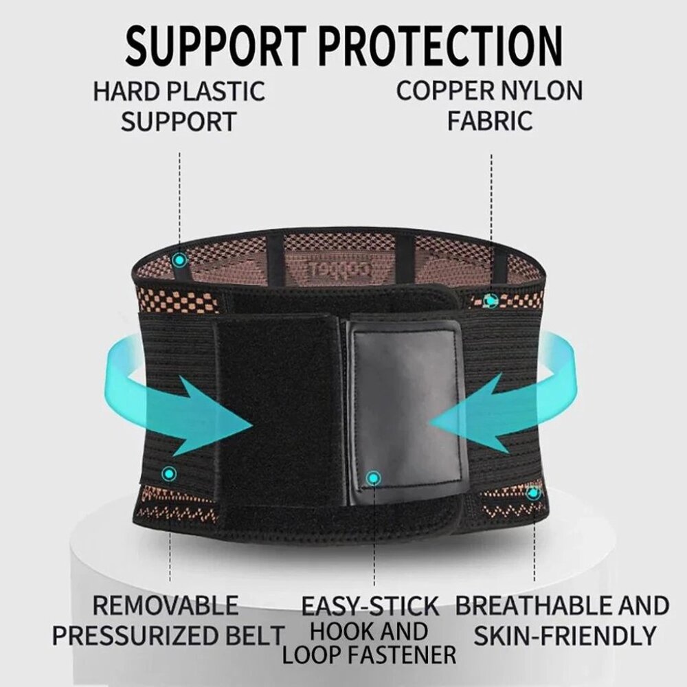 Waist Support Brace Belt Copper Lumbar Lower Back Pain Relief For Men Women - Picture 5 of 6